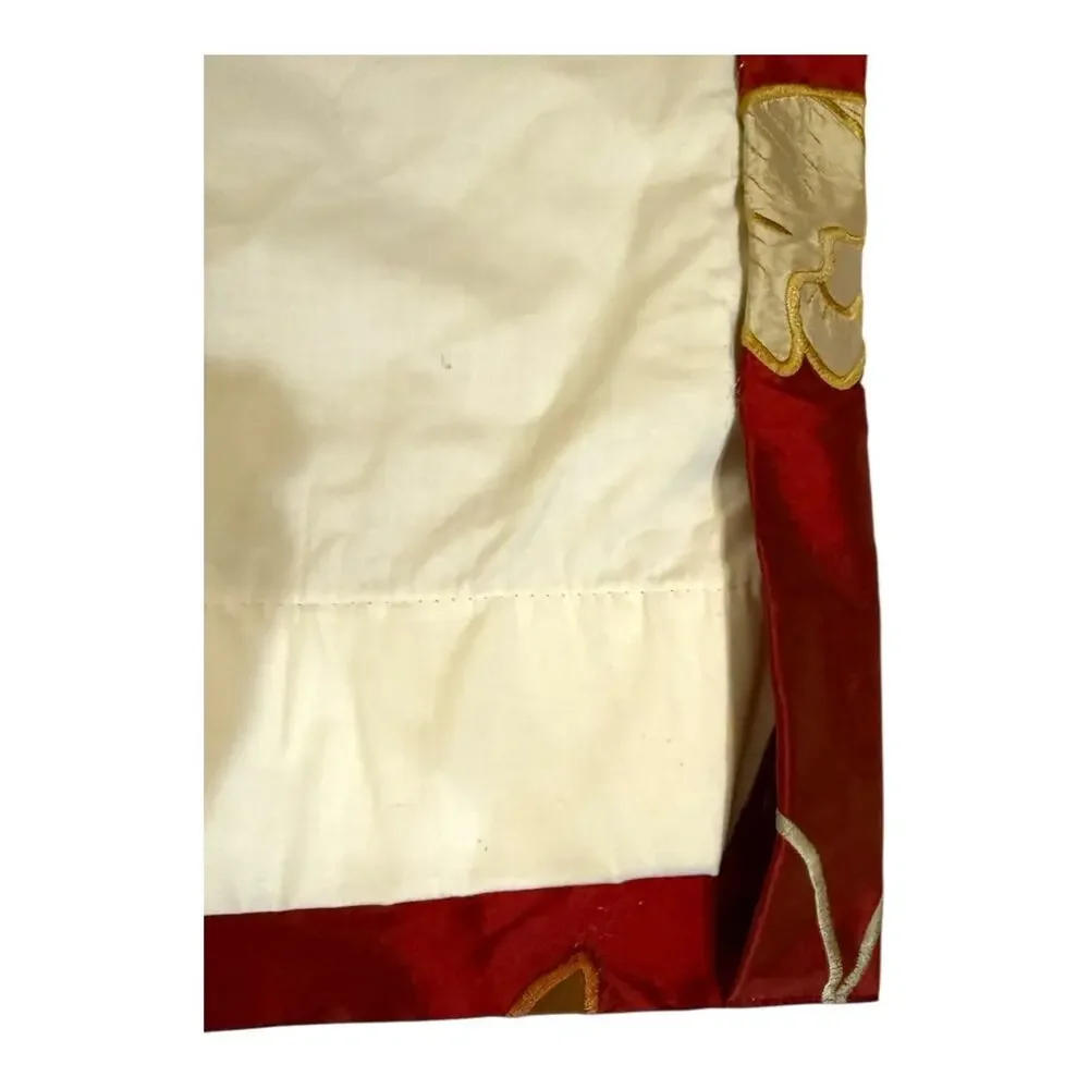 2 -Silk Taffeta Embroidered Floral Red Yellow Lined Drapery Curtain Panels 24x98